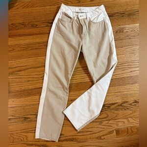 Good American Two-Tone Beige and White Leather Women's Pants